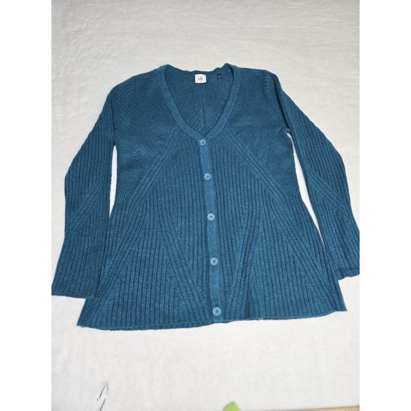 CABI Deco Button Front Cardigan V-Neck Teal Green  Blue L Layer Preppy - Picture 2 of 9